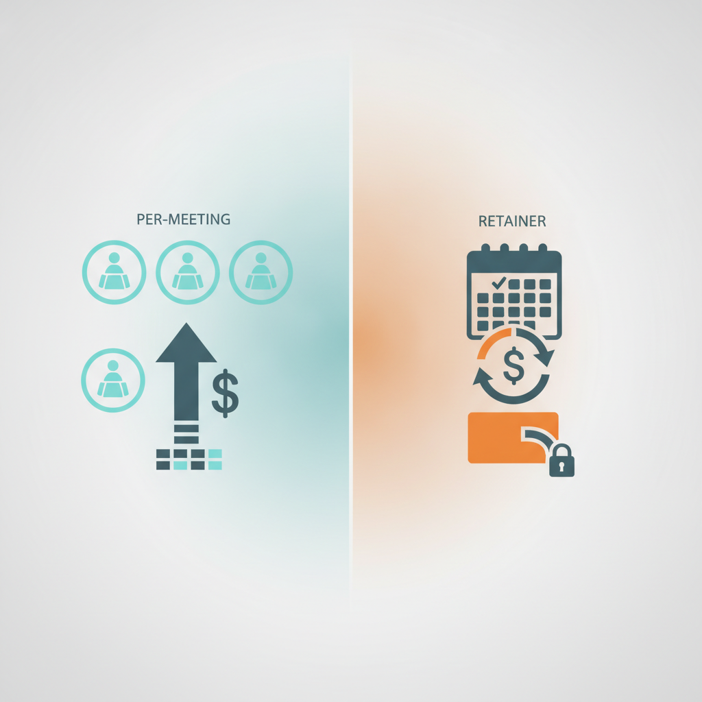 Diagram comparing per-meeting and retainer models for appointment setting services.
